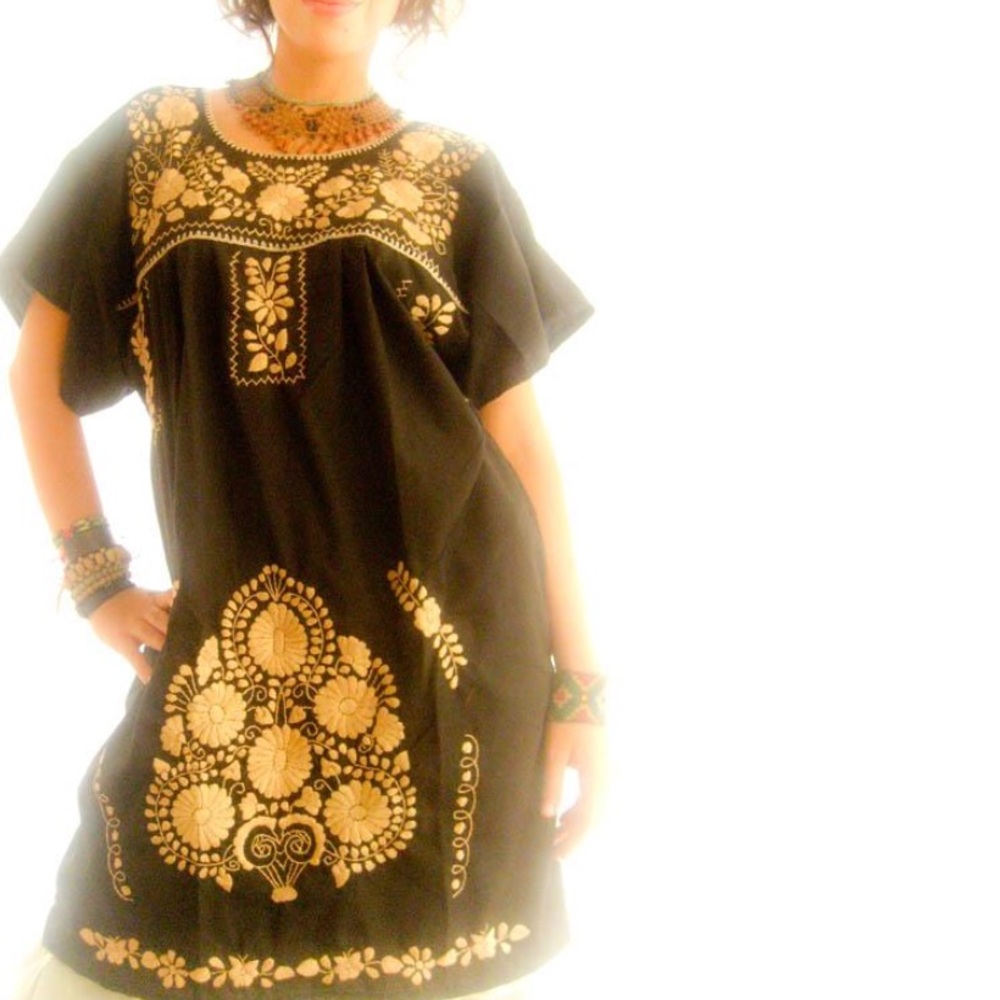 Mexican Dress BLUE Black Embroidered